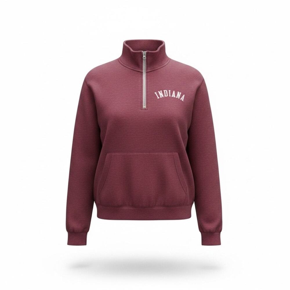 Indiana University 1/4 Zip Pullover Hoodie Red Size S